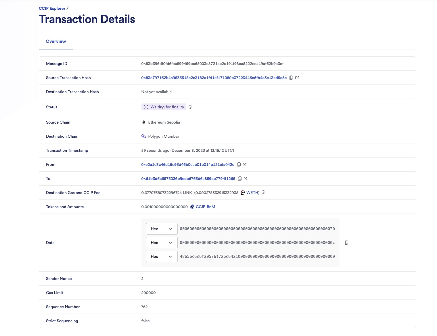 Chainlink CCIP Explorer transaction details